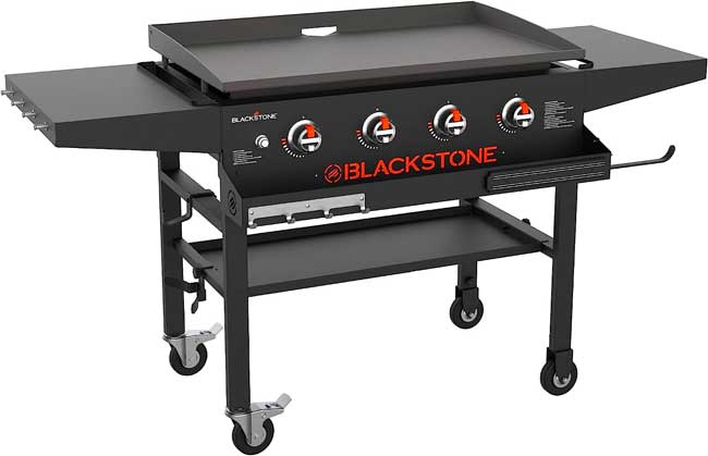 Blackstone 1984 Griddle with Steel Grill Top, 4 Burners, Locking Caster Wheels, Towel Rack and Side Tables