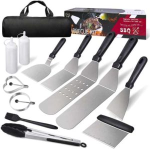 12-Piece Griddle Essentials Toolkit with Spatulas, Scraper, Squeeze Bottles, Tongs, Basting Brush, Egg Rings