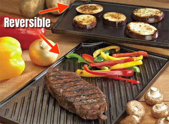 Reversible Griddle Plant with Flat Side and Ridged Side for Stovetop and BBQ