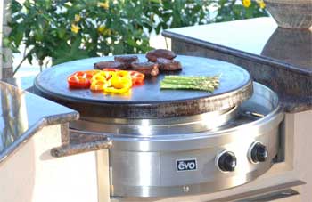 Round Outdoor Griddle-Style Grill for Built-in Applications